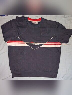 FILA Men’s Navy Crewneck Sweatshirt with Red & White Stripe